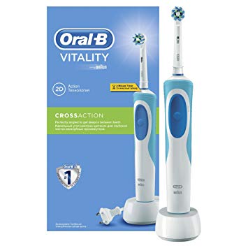 Oral-B Vitality Plus Cross Action Electric Toothbrush Rechargeable Powered By Braun, Toothbrush Handle, 2 Toothbrush Heads, (UK 2-Pin Bathroom Plug) (Packaging May Vary)