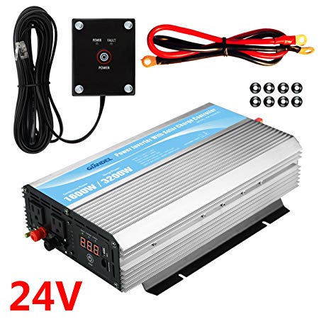 Giandel 1600W Power Inverter 24V DC to 120V AC with 20A Solar Charge Control and 2xAC 110-120V US Outlets and 1x2.4A USB and Remote Control