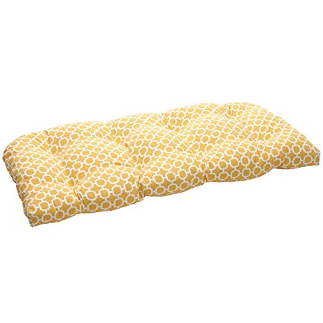 Pillow Perfect Indoor/Outdoor Yellow/White Geometric Wicker Loveseat Cushion