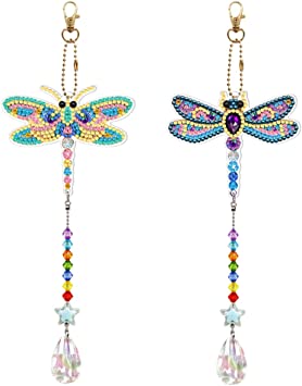 2pcs DIY Crystal Diamond Painting Kit, Special Shaped Drill Diamond Art Sun Catchers Light Catching Window Wind Chimes Hanging Pendant Mosaic Rhinestone Art Home Decorations for Adults Beginners