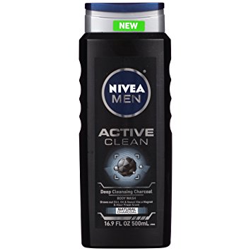 NIVEA Men Active Clean Body Wash, Natural Charcoal, 16.9 Fluid Ounce (Pack of 3)