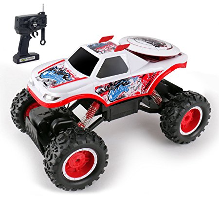 KidiRace Rock Crawler Remote Control White RC Car - All Terrain- With 3 Powerful Motors -Off Road Race Car