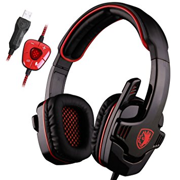 SADES SA901 7.1 Surround Sound Stereo Pro PC USB Gaming Headsets Headband Headphones with Microphone Deep Bass Over-the-Ear Volume Control For PC Gamers(Red)