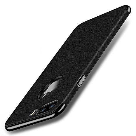 iPhone 7 Plus Case, Ultra Slim Full Protective Hard Cover Anti-Scratch Shockproof Electroplate Frame New Design PU Leather Coated Surface Excellent Grip Case for iPhone 7 Plus 5.5inch(Black)