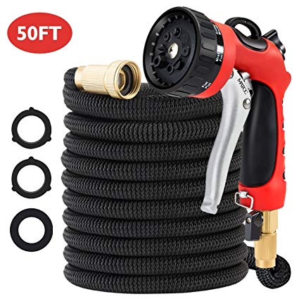 50FT Garden Hose MATCC All New Expandable Water Hose Expanding Hose, Metal 8 Function Heavy Duty Spray Nozzle and Storage Bag Included for Watering Plants, Car, Pets and Cleaning