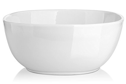 DOWAN 3-Packs Porcelain Serving/Salad Bowls, 2.4 Quart White Fine Large Soup Bowl