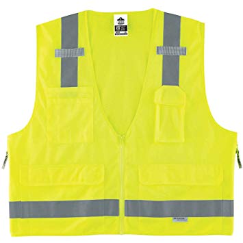 Ergodyne GloWear 8250Z ANSI Lime Surveyors Reflective Safety Vest with Back Pocket, Small/Medium