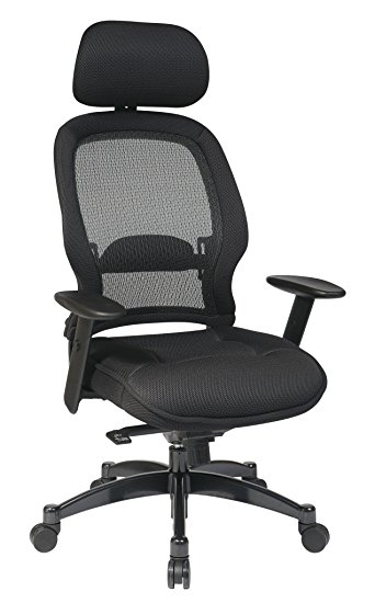 SPACE Seating AirGrid Dark Back and Padded Black Mesh Seat, 2-to-1 Synchro Tilt Control, Adjustable Arms and Tilt Tension Nylon Base Managers Chair with Adjustable Headrest