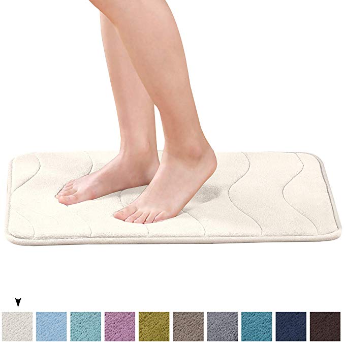 Anti-Skid Bottom Premium Microfiber Bathroom Rugs Set Extra Absorbent Real Memory Foam Rugs, Machine-Washable Quickly Drying Perfect for Bath/Tub (Set of 1-17" x 24"), Beige Waved Pattern