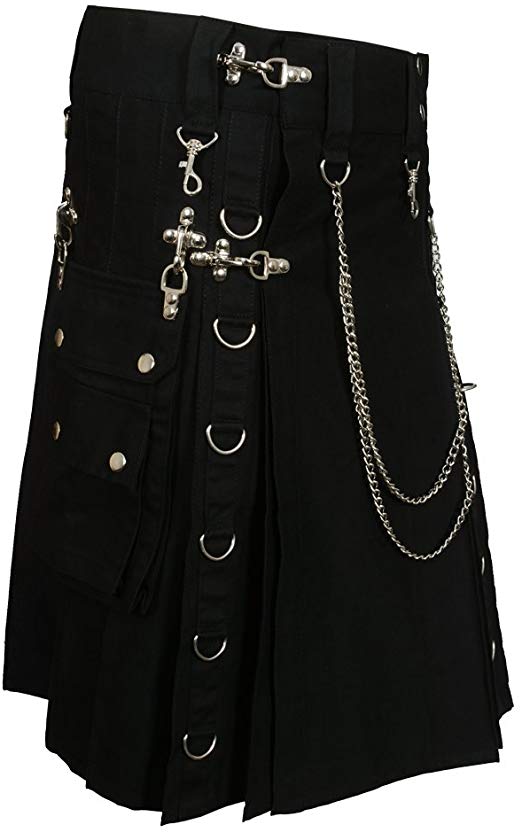 Black Fashion Gothic Kilt With Silver Chains