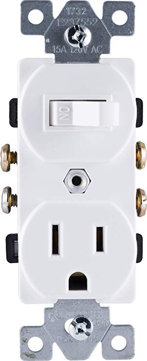 GE Wall Switch & Outlet Combo, Two-in-One Receptacle, 1 On/Off Toggle Power Switch, 1 Grounded AC Outlet Wall Plug, Single Pole, 3 Prong, 15 Amp, UL Listed, White, 59797