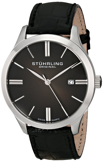 Classic Cuvette II Mens Black Watch - Swiss Quartz Analog Date Wrist Watch for Men - Stainless Steel Mens Designer Watch with Black Leather Strap 490.33151