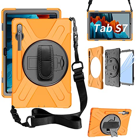 ZenRich Galaxy Tab S7 Case 2020, SM-T870/T875/T876 Case11 Inch with S Pen Holder zenrich Shockproof Case with Screen Protector Stand Hand Strap Shoulder Belt for Samsung Galaxy Tab S7 11 Inch-Orange