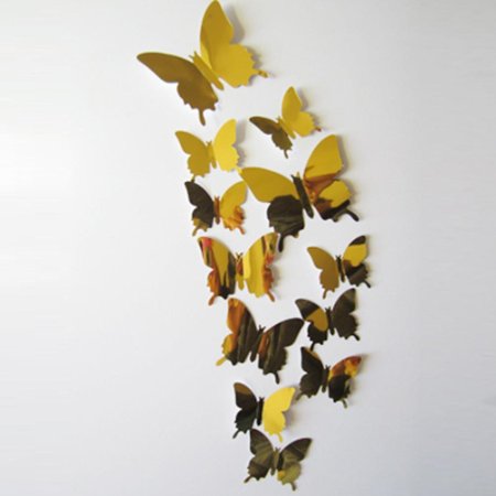 Willtoo Wall Stickers Decal Butterflies 3D Mirror Wall Art Home Decors Gold