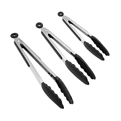 Set of 3 - 7, 9, 12 Inch Heavy Duty, Non-stick, Stainless Steel Kitchen Tongs for Barbeque, Cooking, Grilling Turner - A Serving and Feeding Set for Your Kitchen Collection