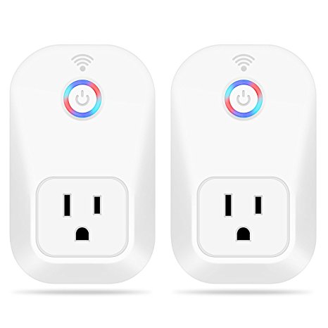 M.Way Wifi Smart Plug Work with Alexa Echo Wireless Socket Outlet Remote Control from Anywhere,Timing Function,No Hub Required,for Light, TV, Any Household Appliances,2PC