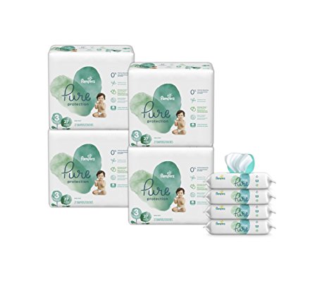 Pampers Pure Protection Disposable Diapers Size 3, 108 Ct. WITH Aqua Pure 4X Pop-Top Sensitive Water Baby Wipes, 224 Ct.