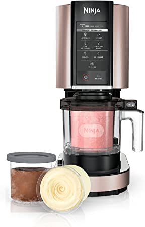 Ninja NC301 CREAMi Ice Cream Maker, for Gelato, Mix-ins, Milkshakes, Sorbet, Smoothie Bowls & More, 7 One-Touch Programs, with (2) Pint Containers & Lids, Compact Size, Perfect for Kids, Rose Gold