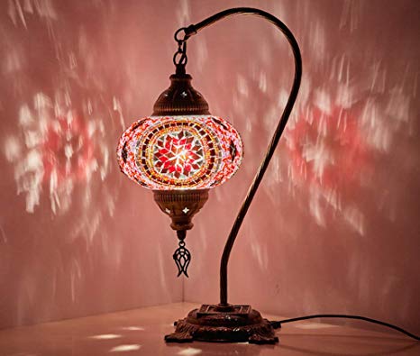 (18 Variations) Newest CopperBull 2018 Turkish Moroccan Tiffany Style Handmade Mosaic Table Desk Bedside Night Swan Neck Lamp Light Lampshade, 42cm (18)