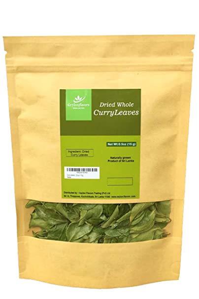 Ceylonflavors Curry Leaves Gluten Free Naturally Air Dried Herbs Fresh Groceries with All Flavors Asian Food Spices Pure and Organic - Kari Patta 0.5 oz / 15 g