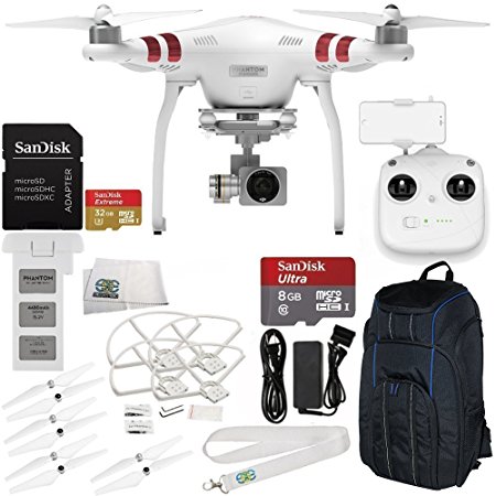 DJI Phantom 3 Standard w/ 2.7K Camera & 3-Axis Gimbal & Manufacturer Accessories, DJI Propeller Set, Professional Video Equipment Backpack for DJI, MORE