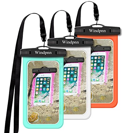Windpnn 3 Pack Universal Cellphone Waterproof Case, Clear Transparent Dry Bag Pouch for for Outdoor Activitie Swimming, Surfing, Fishing, Skiing, Boating, Beach(White, Orange, Cyan)
