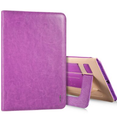 iVAPO Colorful Genuine Leather Stand Feature Wallet Design Flip Case for Ipad AirIpad 5 with Automatic Wake  Sleep Fundtion and Elastic Hand Strap Purple