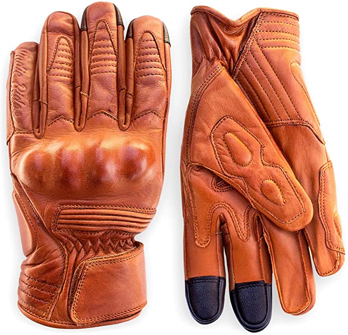 Premium Leather Motorcycle Gloves (Camel) Knuckle Protection with Mobile Phone Touchscreen by Indie Ridge (Medium)