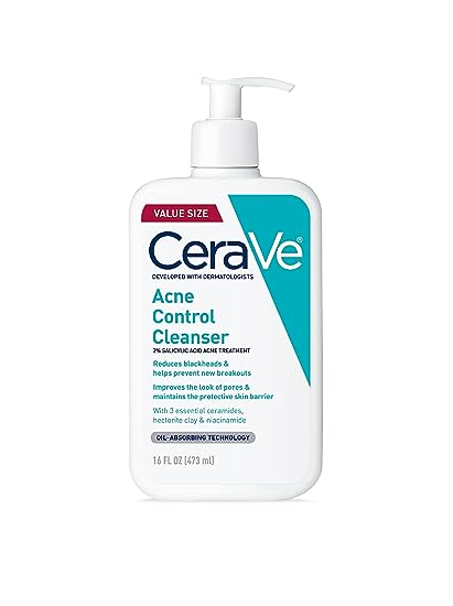 CeraVe Face Wash Acne Treatment | 2% Salicylic Acid Cleanser with Purifying Clay for Oily Skin | Blackhead Remover and Clogged Pore Control | Fragrance Free, Paraben Free & Non Comedogenic| 16 Ounce