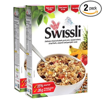 Swissli Muesli 35% Fruit & Nuts - 1kg/35 Ounce Boxes - 2 Pack - NON GMO