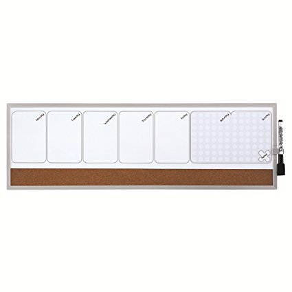 Quartet Weekly Organizer Dry Erase & Cork Board, 7.5 x 23 Inches, Whiteboard Corkboard, Aluminum Frame (79221)