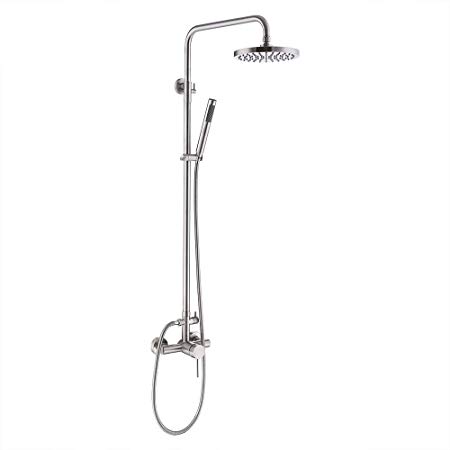 KES Bathroom SUS304 Stainless Steel Faucet Showering System Lead-Free with Rainfall Shower Head Adjustable Shower Bar Wall Mount DOUBLE FUNCTION, Brushed, XB6050D-BS