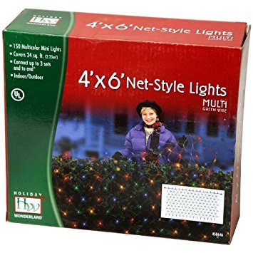 Holiday Wonderland 48951-88 150-Count Multi Color Christmas Lights Net Mesh Light Set / Tree Wrap 4 x 6 Feet