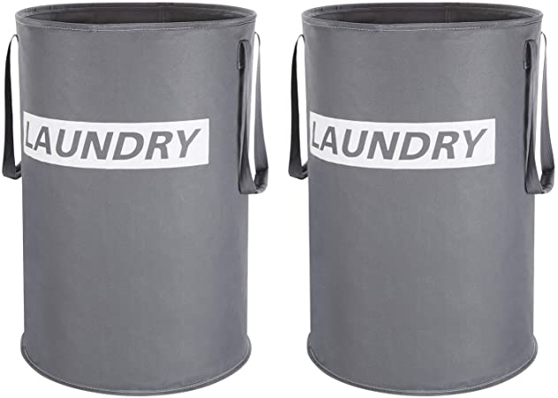 Lifewit 75L Freestanding Round Laundry Hamper Collapsible Dirty Clothes Laundry Basket Durable Oxford Fabric Foldable Portable Washing Bin, Grey, 2 Pack