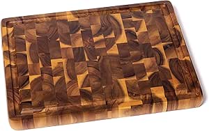 Lipper International 1290 Acacia End Grain Cutting Board with Cut-Out Handles for Cutting or Serving, 15 3/4" x 12" x 1 1/4"