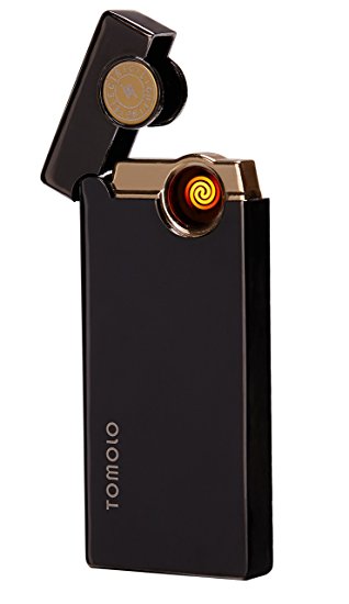 TOMOLO USB Rechargeable Windproof Flameless Coil Lighter Metal Material with Gift Box