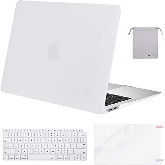 MOSISO MacBook Air 13 inch Case 2020 2019 2018 Release A1932 with Retina Display, Plastic Hard Shell & Keyboard Cover & Screen Protector & Storage Bag Compatible with MacBook Air 13, White