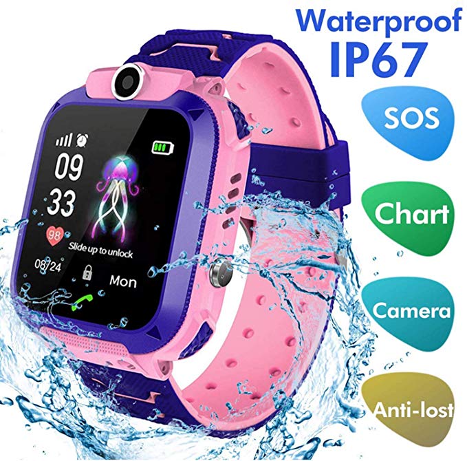 LDB Direct Kids Smartwatch Waterproof LBS/GPS Tracker with Phone SOS Camera Alarm Clock Screen Games for 3-12 Year Old Boys Girls Great Gift (Pink)