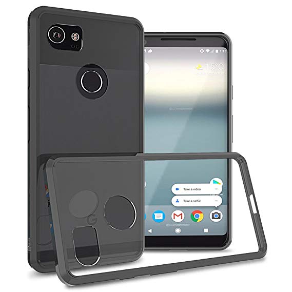 Clear Google Pixel 2 XL Case, CoverON ClearGuard Series Hard Slim Fit Phone Cover with Clear Back and Flexible TPU Bumpers for Google Pixel 2 XL / 2XL - Black / Clear