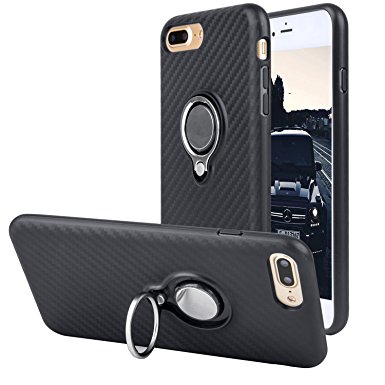 iPhone 7 Plus Case with Kickstand ,WXY 360 Degree Rotating Ring Grip Case for iPhone 7 Plus Soft Silicone Compatible with Magnetic Car Mount Black