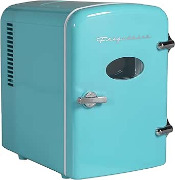 Frigidaire EFMIS137-BLUE Retro Mini Personal Fridge Cooler, Holds up to 6 Cans, Portable for Car, Office, Bedroom, Dorm Room, or Cabin, AC and DC input, BLUE