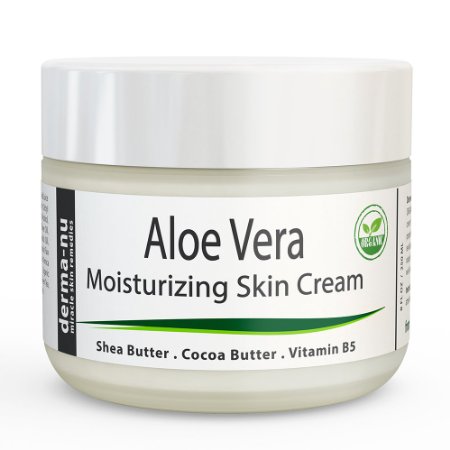 Aloe Vera Dry Skin Cream - Best Remedy Skin Repair Cream by Derma-nu - Organic Treatment for Face and Body - Treatment for Psoriasis and Eczema Therapy - Non-greasy and Fast Absorbing - 4oz