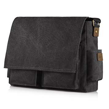 SMRITI 16-Inch Laptop Messenger Bag Canvas Cross body Shoulder Bag - Black