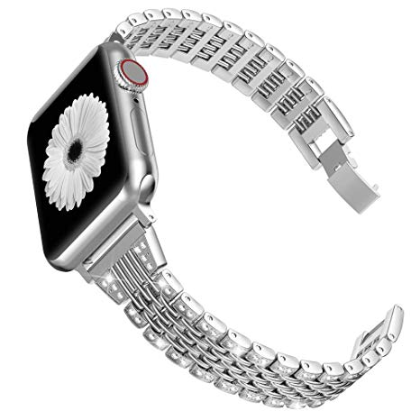 Wearlizer Bling Band Compatible with Apple Watch Band 38mm 40mm 42mm 44mm for Women,Metal Shiny Jewelry Strap Wristband Replacement for iWatch Series 4/3/2/1 Sport Edition