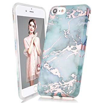 LUOLNH iPhone 5 Case,iPhone 5S SE Case,Shiny Rosegold Metal & Green Marble Shockproof Clear Bumper TPU Soft Case Rubber Silicone Skin Cover Case for iPhone 5 5s SE