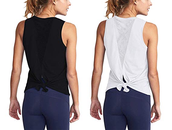 ADOLPH Women's Sexy Open Back Cute Mesh Yoga Workout Sports Shirts Activewear Tank Tops