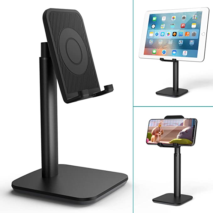 Klearlook Phone/Tablet Stand,Height Adjustable&Angle Tiltable Stand Holder, Portable Universal Desktop Cellphone Dock Support Cradle Fit for Smartphones&Tablets Up to 9.7 Inches - Black