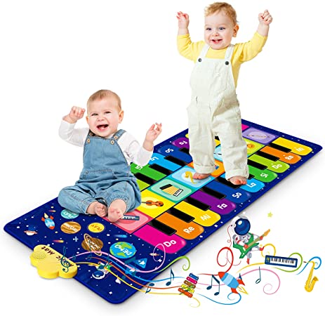 RenFox Piano Mat for Toddlers, Music Dance Playmat Keyboard Mat with 8 Instruments & 20 Keys, Educational Toys Gifts for Boys Girls 1 2 3 4 5 Years Old, 120 x 48 cm