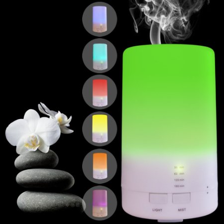 USB Aromatherapy Essential Oil Diffuser - 23 oz 70ml Car Portable Mini Ultrasonic Cool Mist Aroma Air Humidifier - Office Desk Home Travel Gym Yoga Baby Room Bedroom - 7 Color LED Lights and Timer