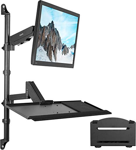 VIVO Black Sit-Stand Height Adjustable Pneumatic Spring Arm Keyboard, Monitor, CPU Wall Mount for 1 Screen up to 32 inches (STAND-SIT1BW)